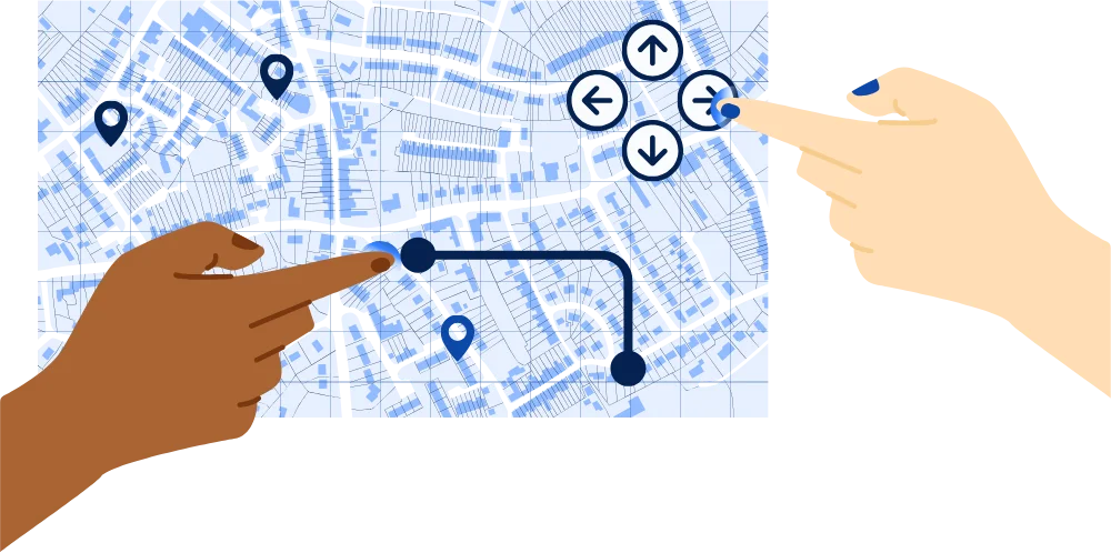 Peta interaktif dengan dua cara untuk menavigasi tampilan