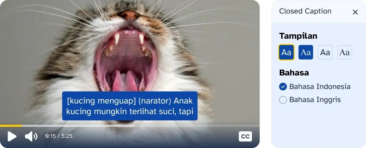 Media player dengan pengaturan closed caption