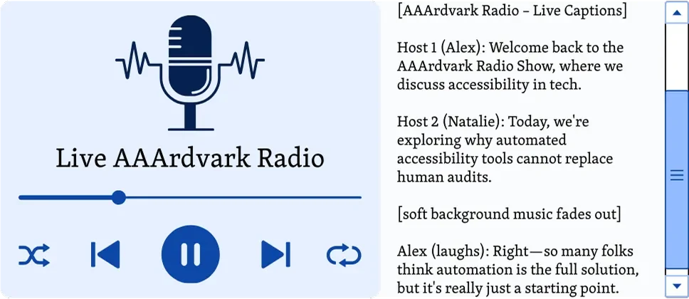 Audio player yang memutar Live AAArdvark Radio