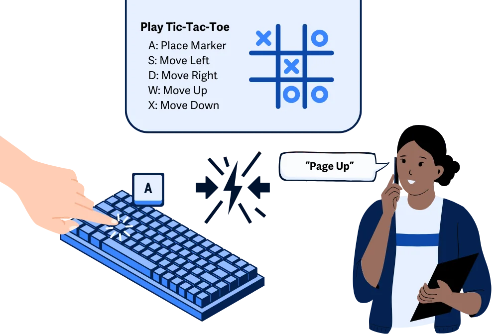 Satu pengguna menekan keyboard dan satu lagi menggunakan suara