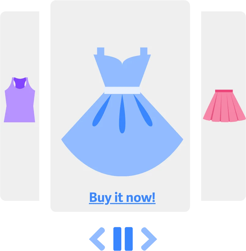 Contoh carousel e-commerce dengan tombol kontrol