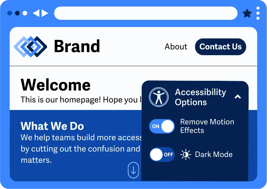 Ilustrasi situs web dengan panel pengaturan aksesibilitas