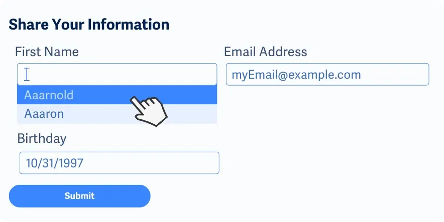 Formulir yang terdiri dari First Name, Birthday, dan Email Address