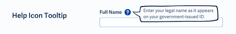 Sebuah kolom formulir berlabel 'Nama Lengkap' menyertakan ikon tanda tanya berwarna biru di samping label. Sebuah tooltip bergaya balon percakapan muncul dari ikon tersebut dan menampilkan teks bantuan singkat.