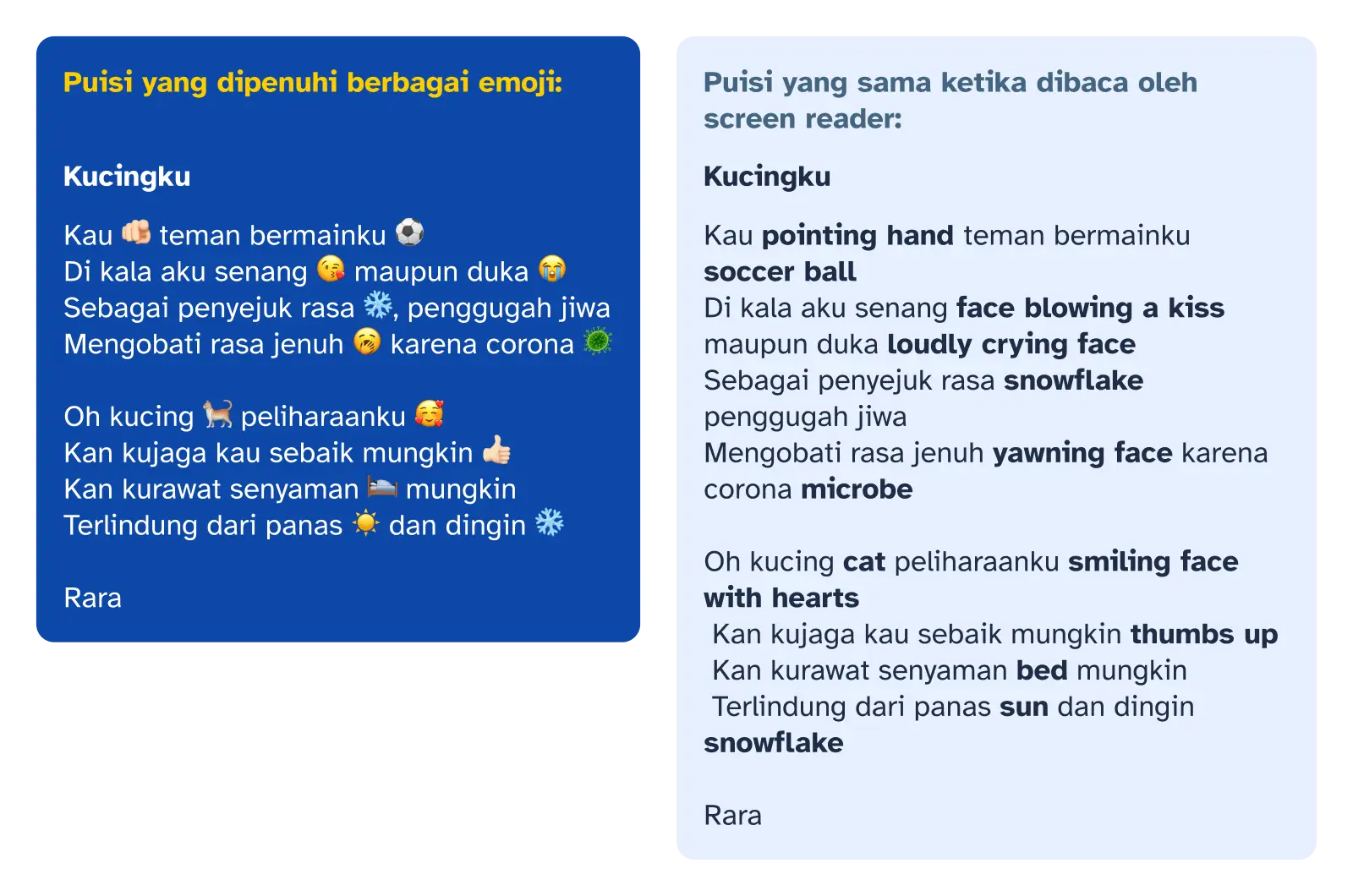 Puisi yang dibumbui emoji di seluruh teks