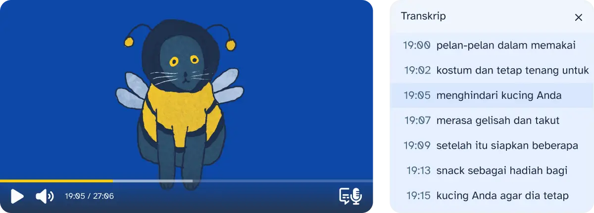 Video player dengan transkrip