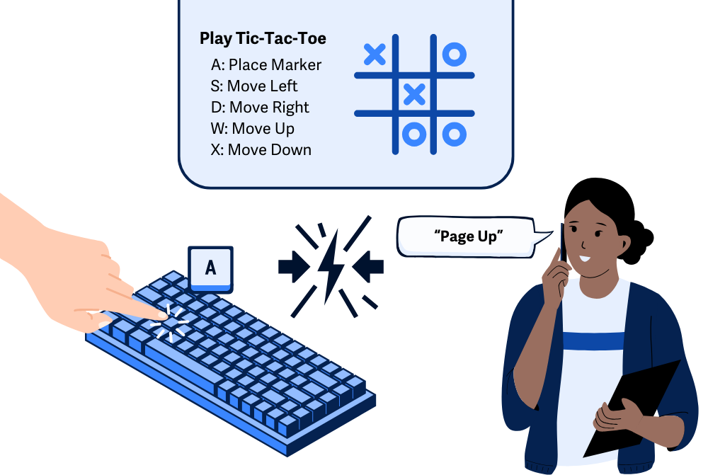Satu pengguna menekan keyboard dan satu lagi menggunakan suara