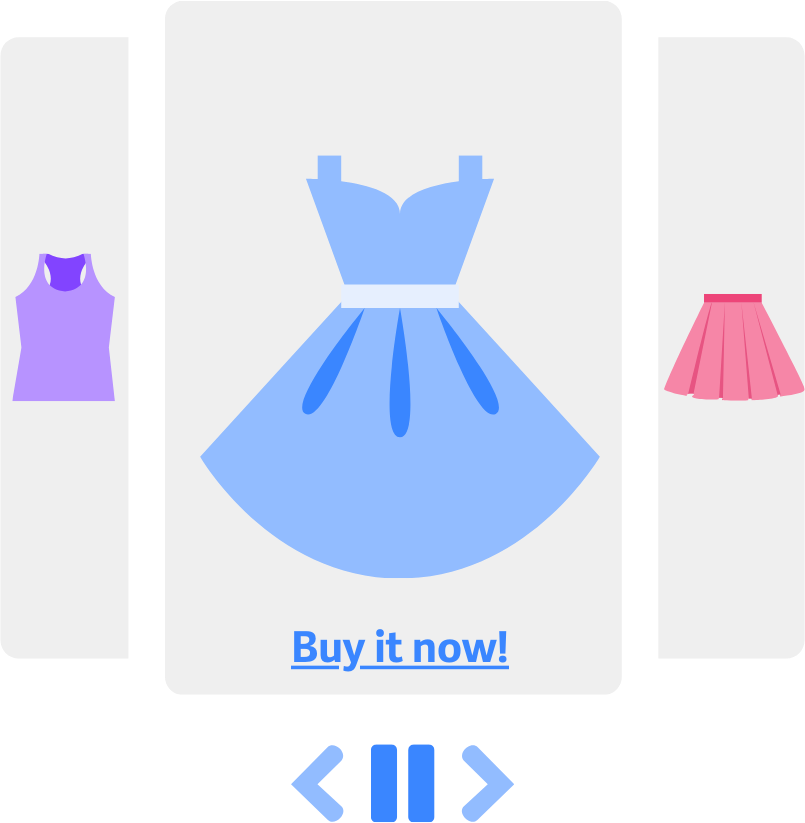 Contoh carousel e-commerce dengan tombol kontrol