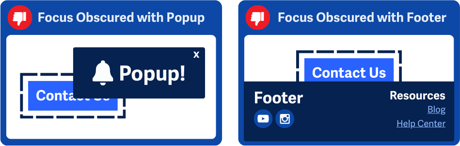 Dua contoh yang menunjukkan tombol 'Contact Us' tertutup popup atau footer
