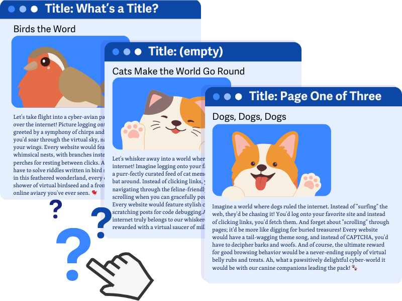 Beberapa contoh halaman web dengan title samar dan tidak jelas