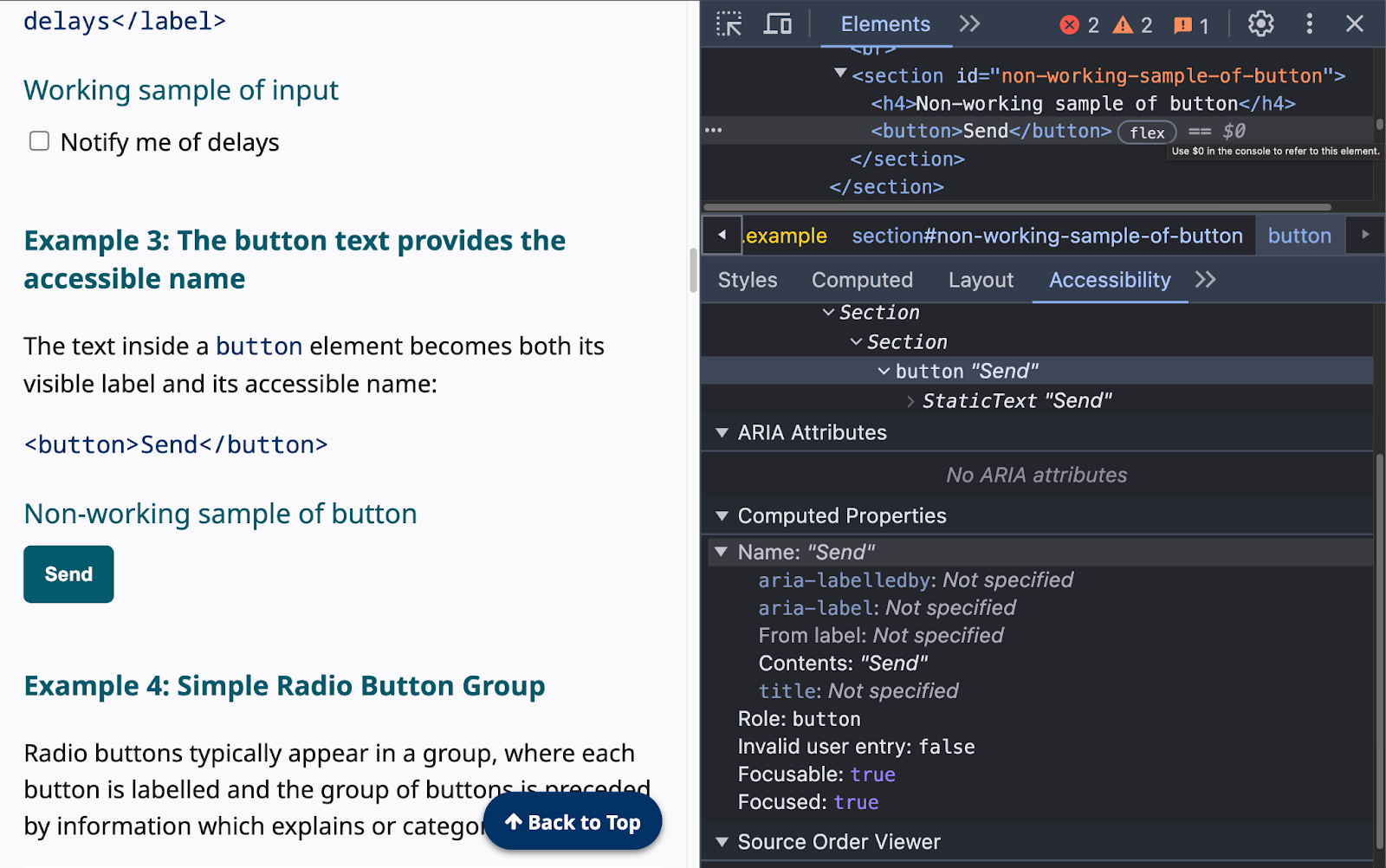 Halaman web dan konsol Inspect Element di sebelahnya