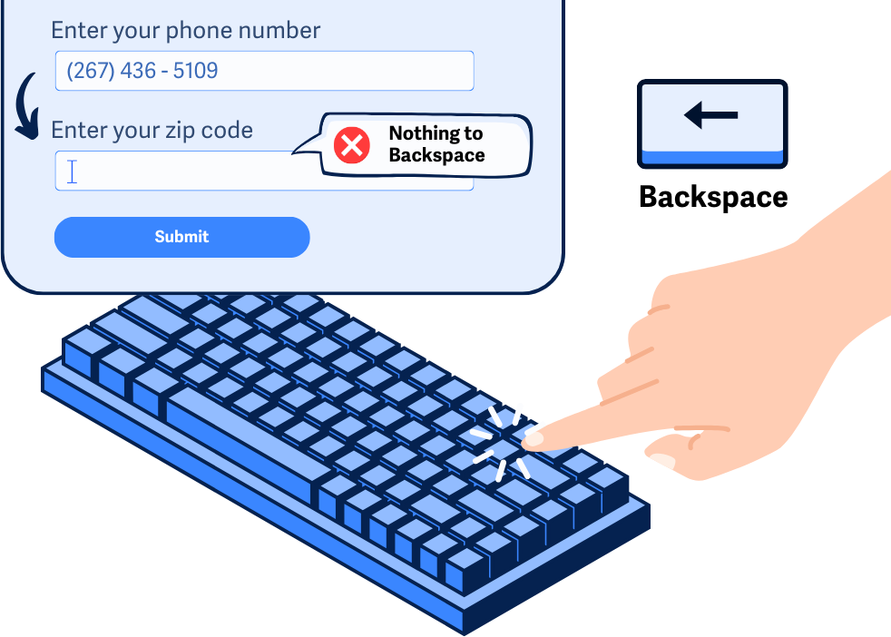 Ilustrasi pengguna menekan tombol backspace
