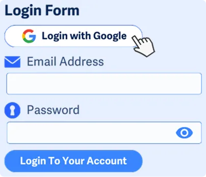 Formulir login dengan input email, password, dan alternatif Login with Google
